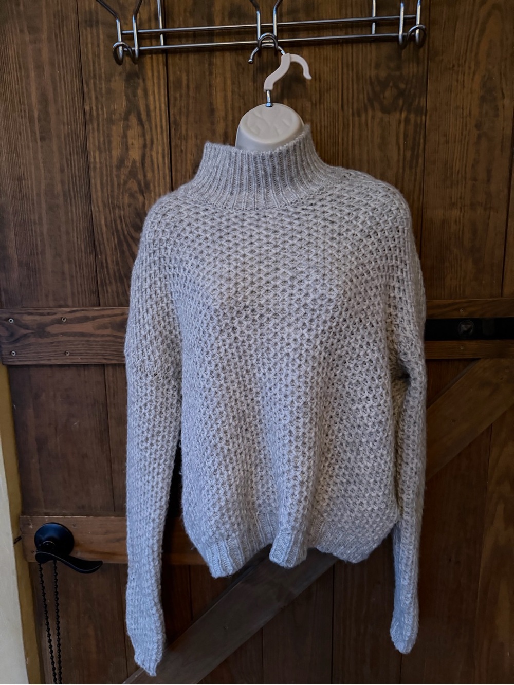 Cozy Chunky Knit Mock Neck wool Sweater - Light Gray